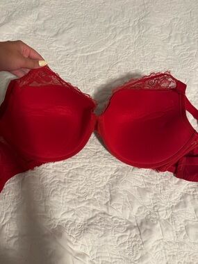 Auden Bright Red Lace-Trim Underwire Bra